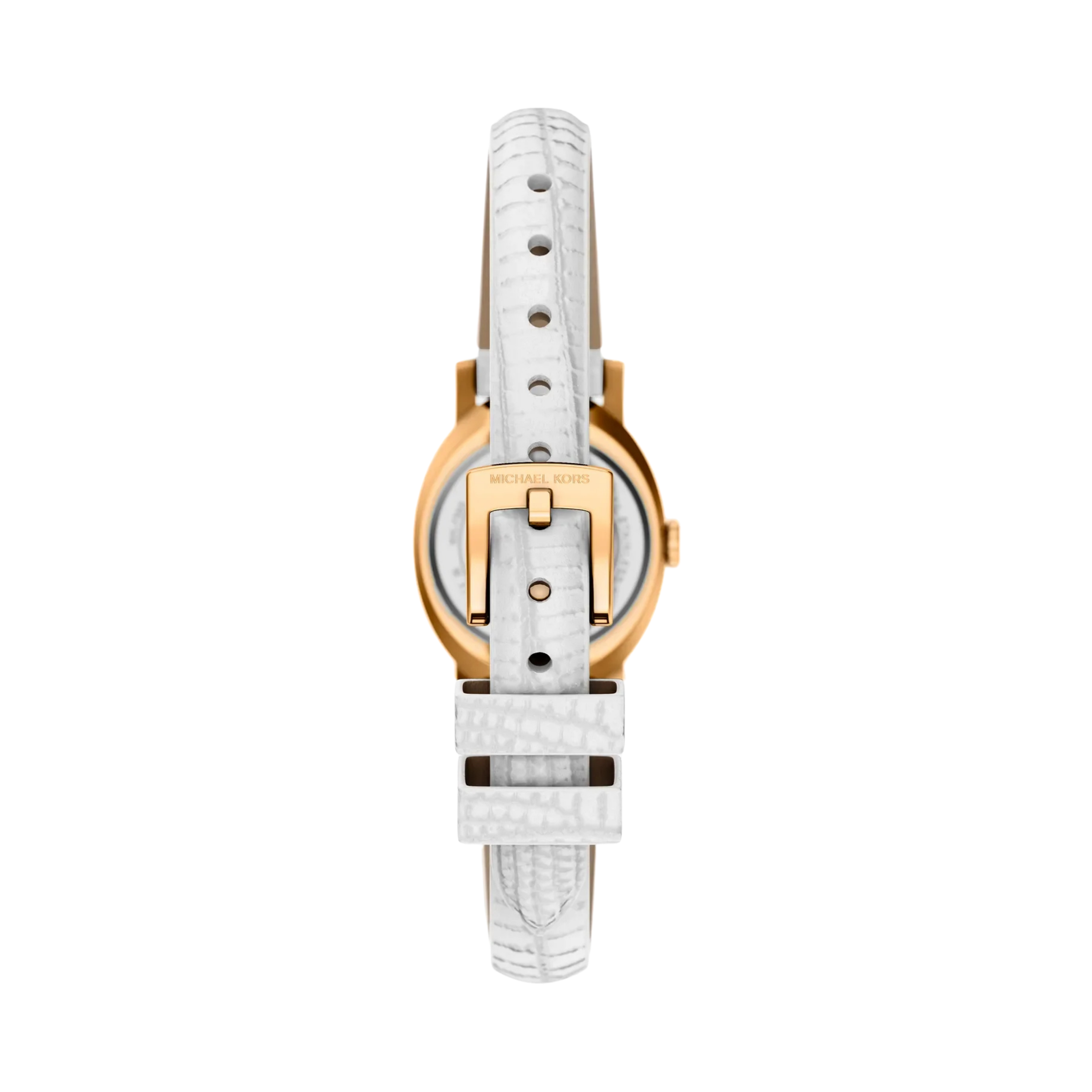 Michael Kors Women Petite Maude Gold Tone and Lizard Embossed Leather Watch - Optic White