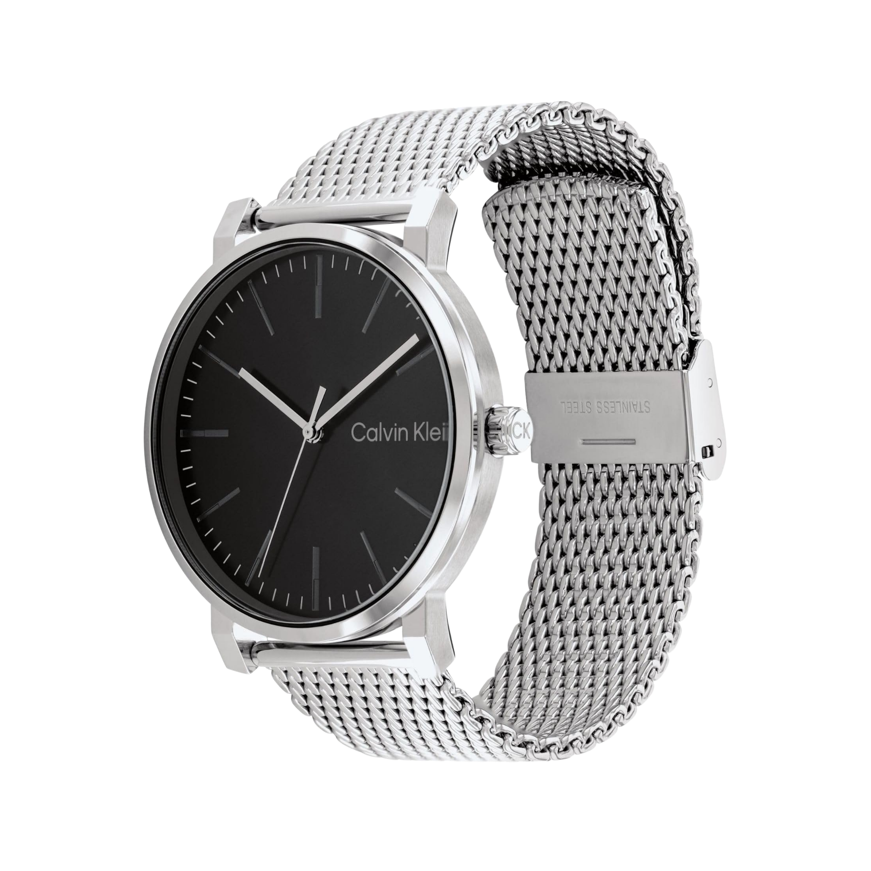 Calvin Klein Men Slate Quartz Watch - Black Silver Mesh