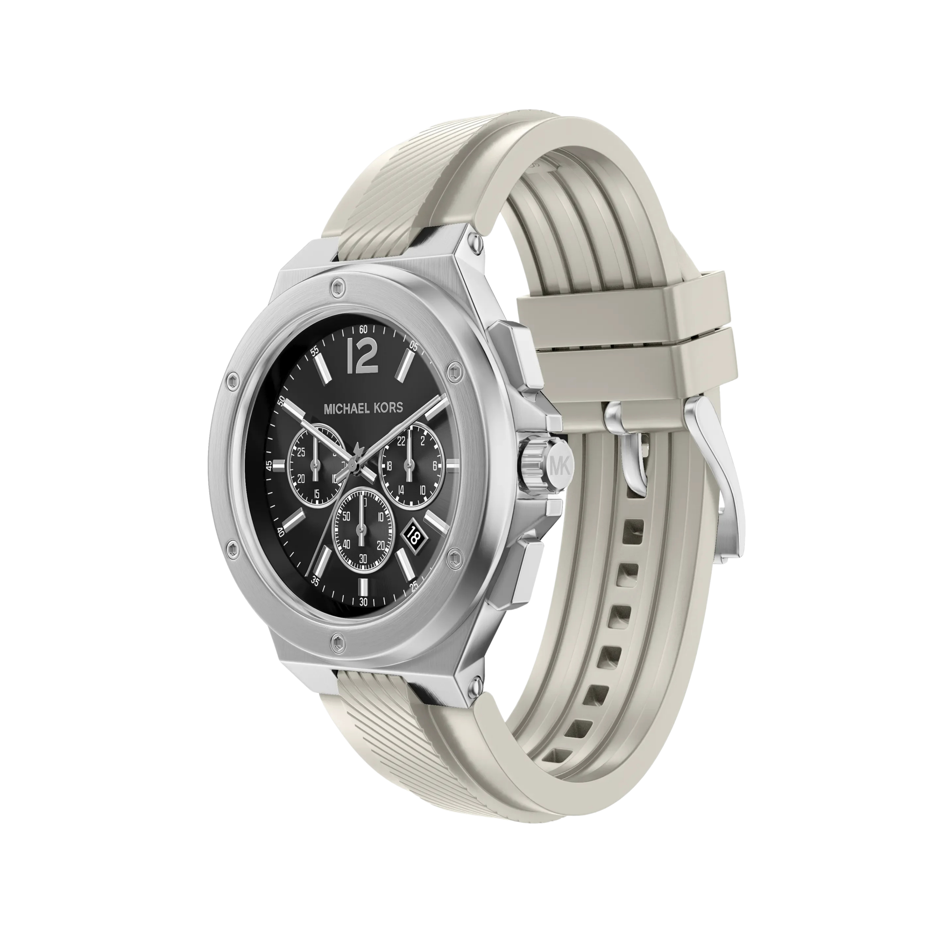 Michael Kors Men Oversized Lennox Silver Tone and Silicone Watch - Silver White