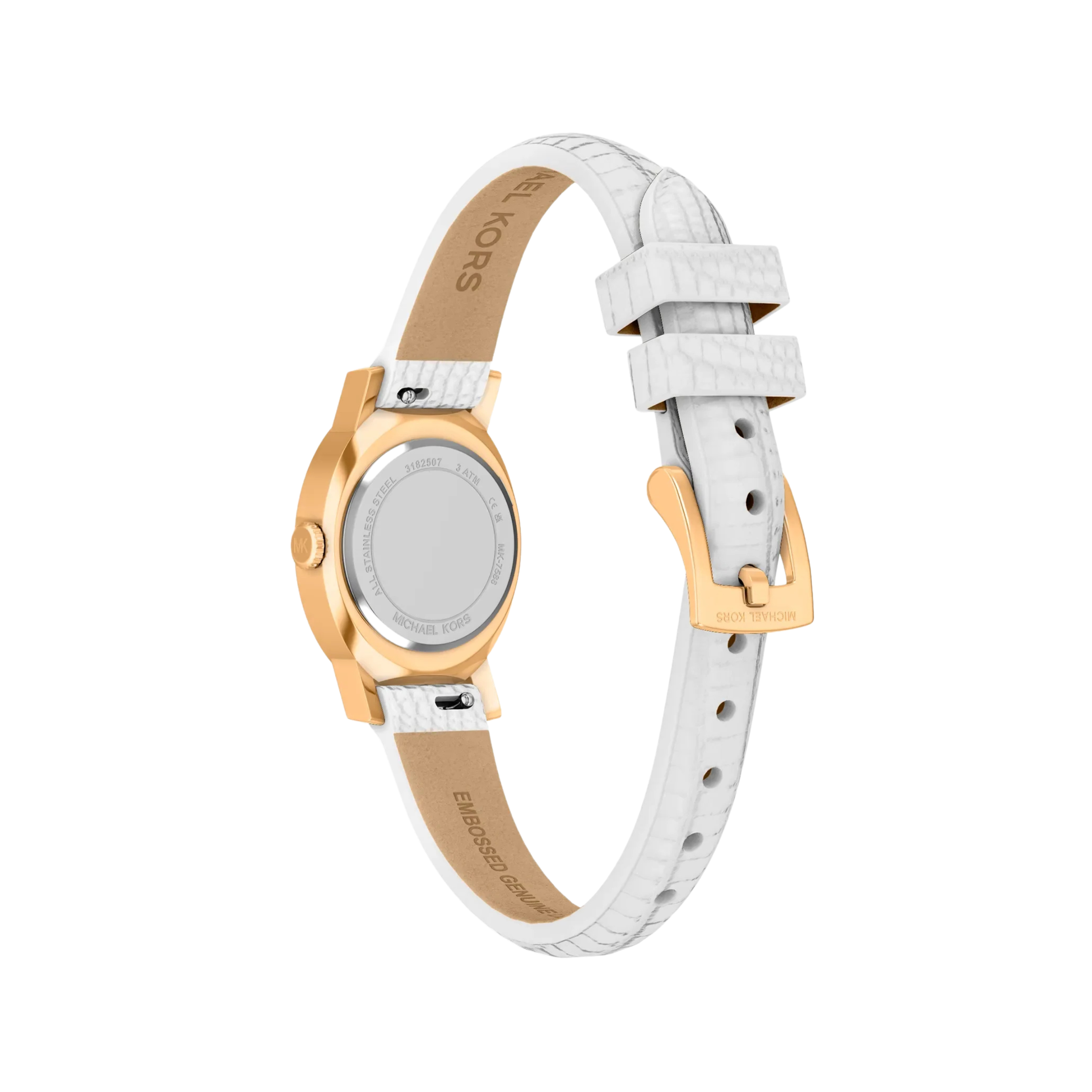 Michael Kors Women Petite Maude Gold Tone and Lizard Embossed Leather Watch - Optic White