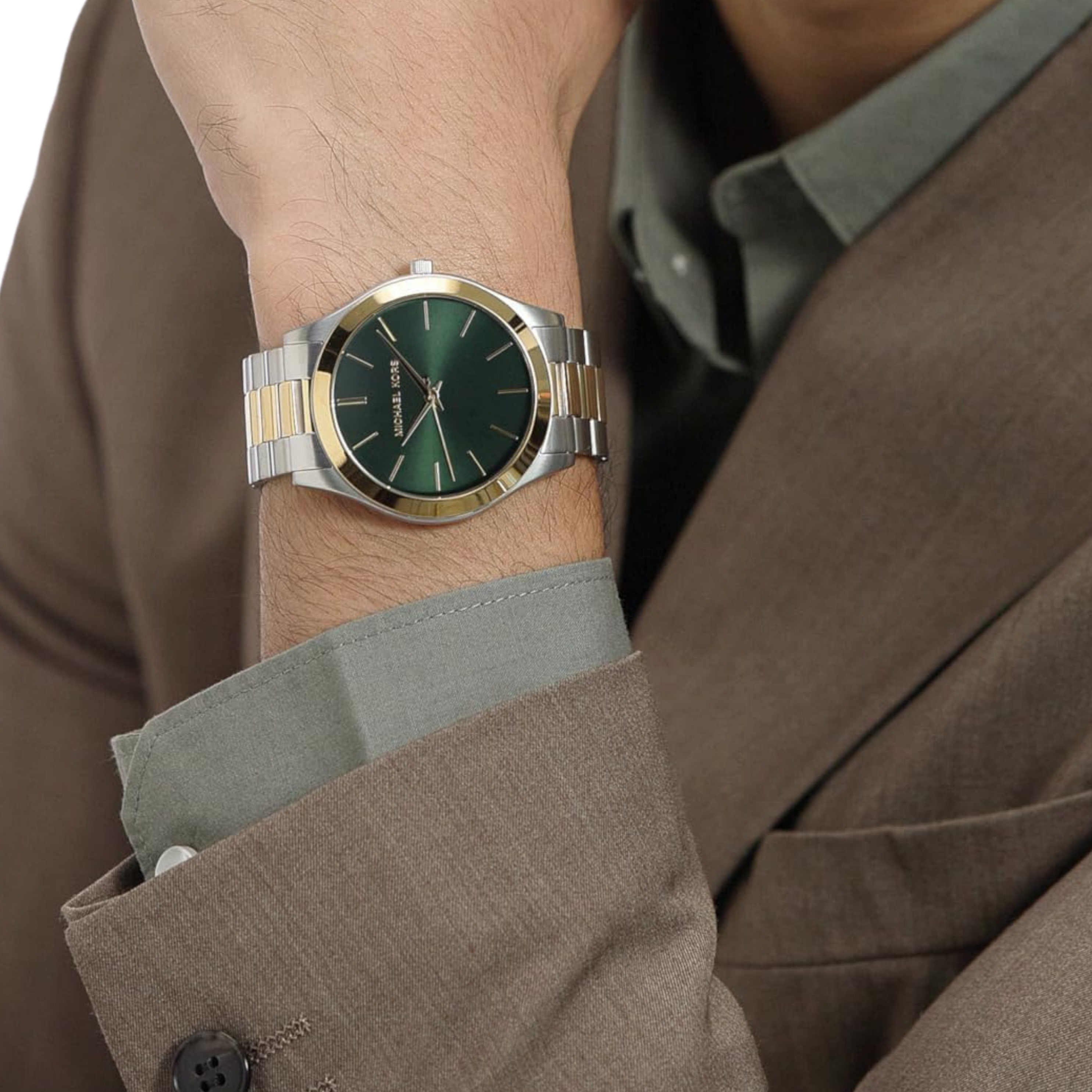 Michael Kors Men Oversized Slim Runway Watch - Two Tone Green