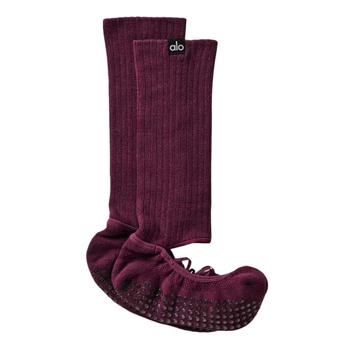 Alo Strappy Siren Grip Sock - Burgundy