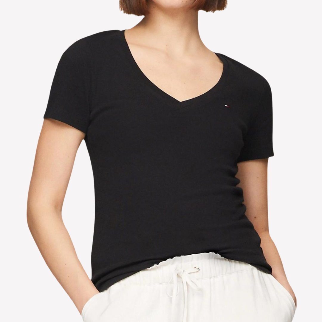 Tommy Hilfiger Women V-NECK T-SHIRT - Black