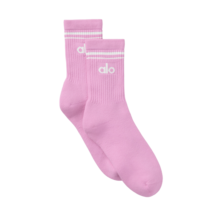 Alo Half-Crew Throwback Sock - Candy Heart Pink White