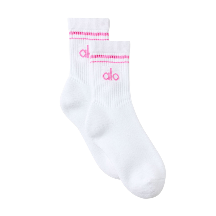 Alo Half-Crew Throwback Sock - White Paradise Pink
