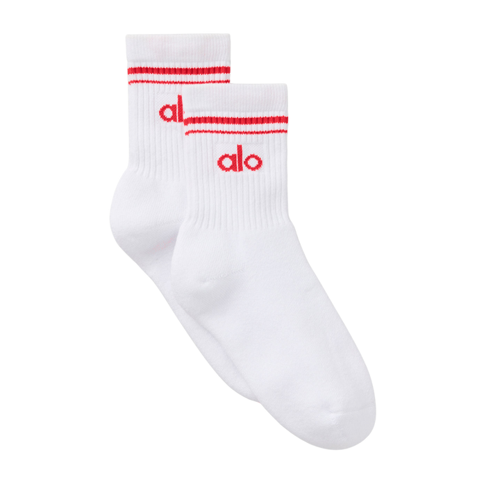 Alo Half-Crew Throwback Sock - White Bright Red