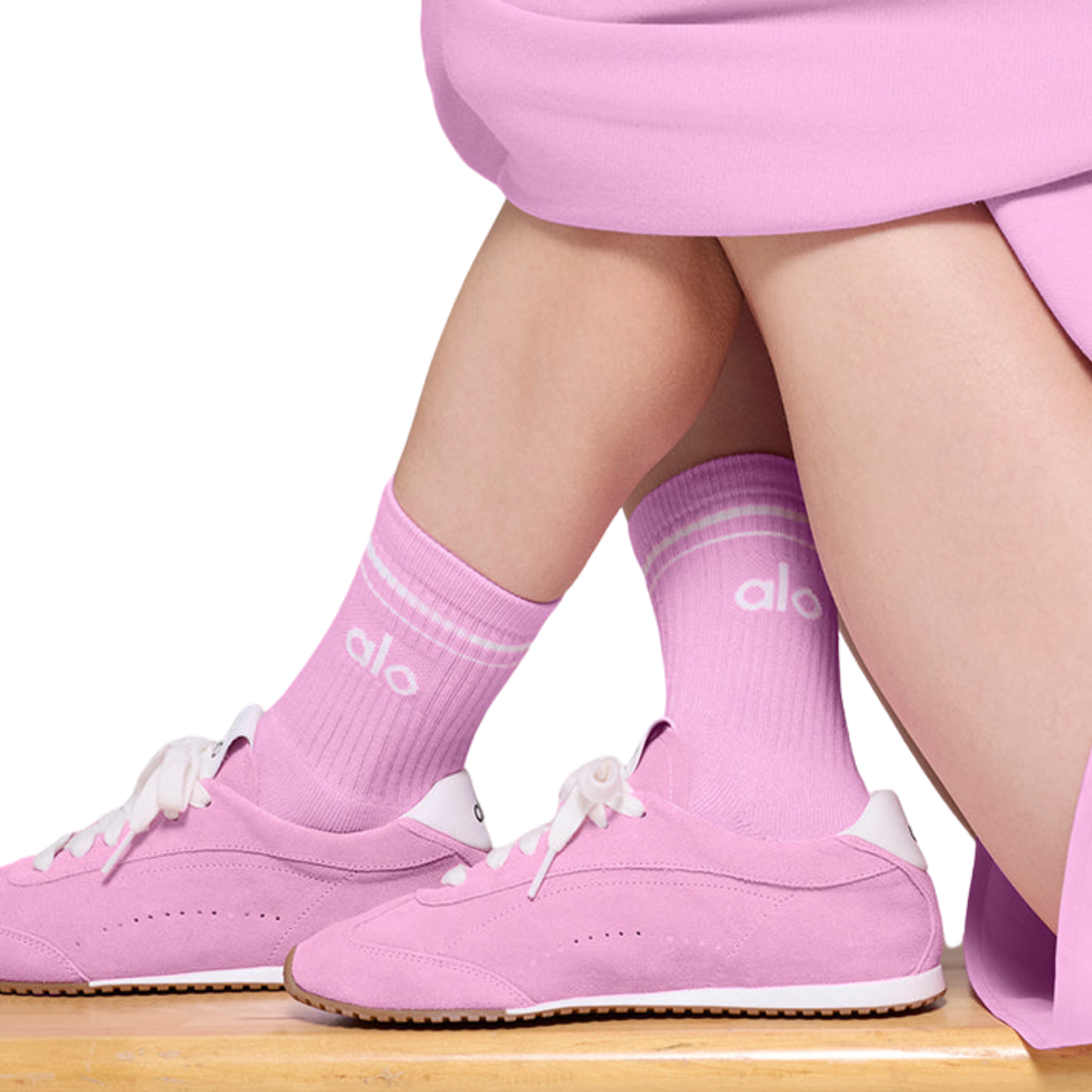 Alo Half-Crew Throwback Sock - Candy Heart Pink White
