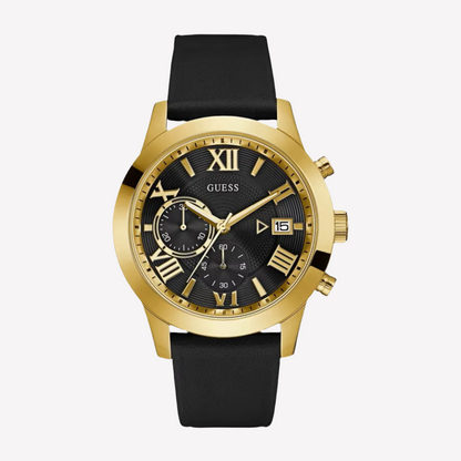 Guess Men Gold-tone and Leather Watch - Black