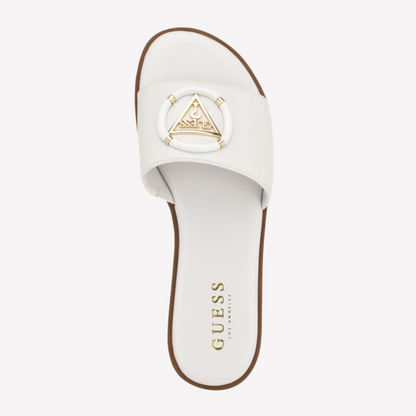 Guess Women Magnify Faux-Leather Beach Slides - White