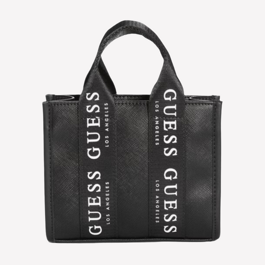 Guess Logo-Tape Mini Tote Crossbody - Black