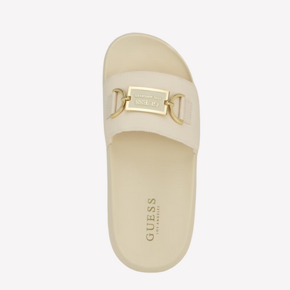 Guess Women Satin Pool Slides - Off White