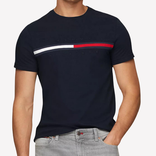 Tommy Hilfiger Men Flag Logo Ringer T-Shirt -  Black