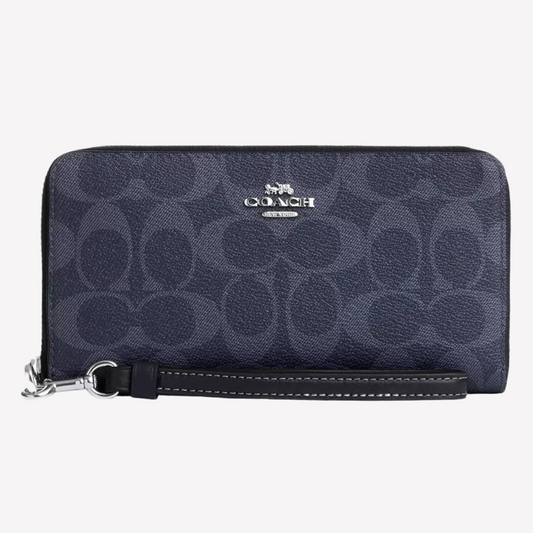 COACH Long Zip Around Wallet in Canvas - Navy