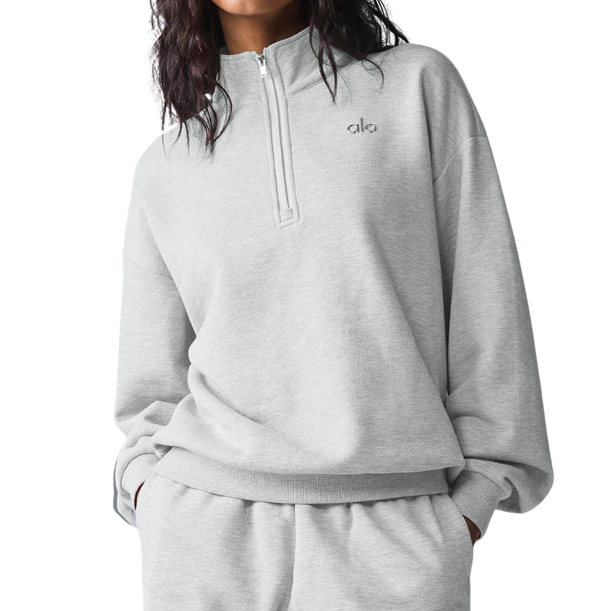 Alo Women Accolade 1/4 Zip Pullover - Athletic Heather Grey