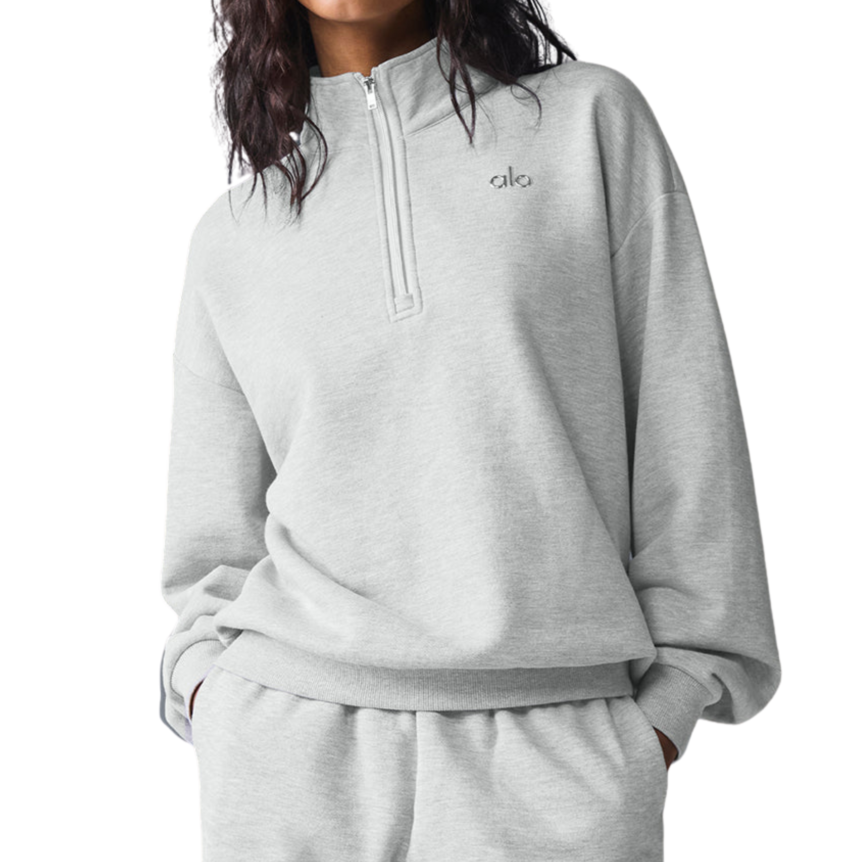 Alo Women Accolade 1/4 Zip Pullover - Athletic Heather Grey