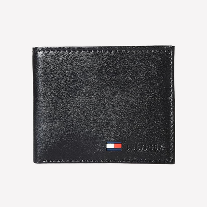 Tommy Hilfiger Leather Slim Bifold Wallet - Black Coin Pocket