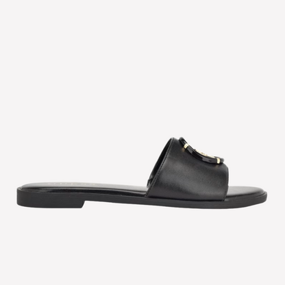 Guess Women Magnify Faux-Leather Beach Slides - Black