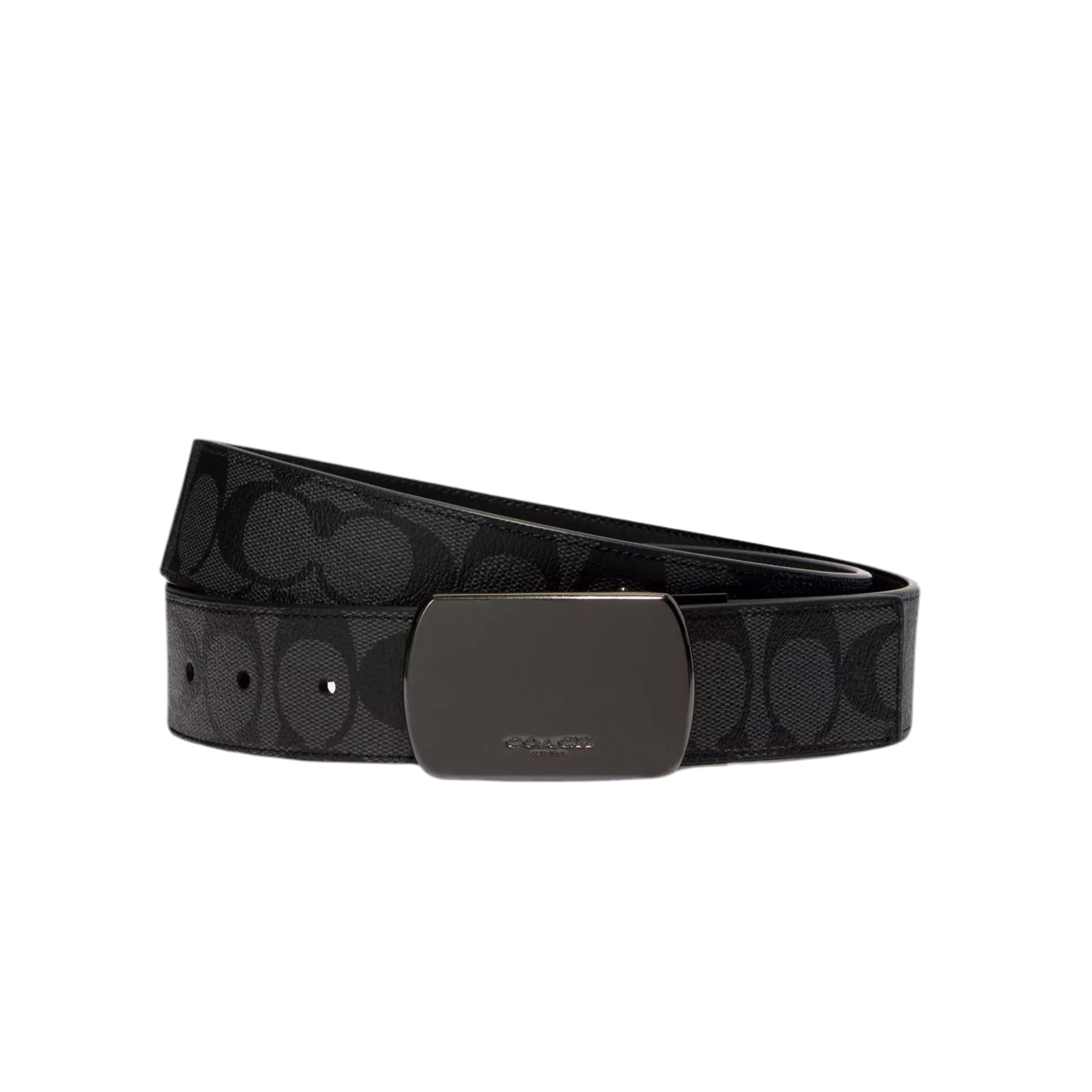 COACH Plaque Buckle Reversible Belt - Gunmetal Black