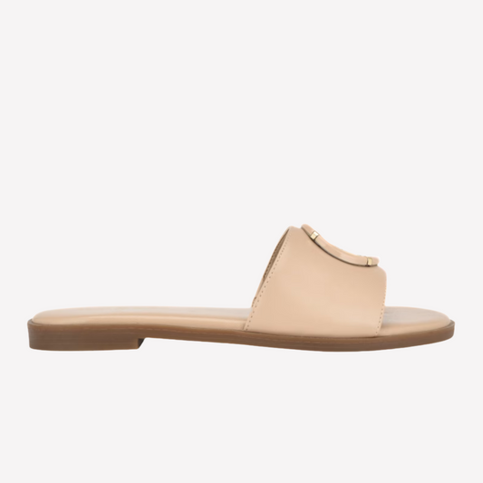 Guess Women Magnify Faux-Leather Beach Slides - Beige