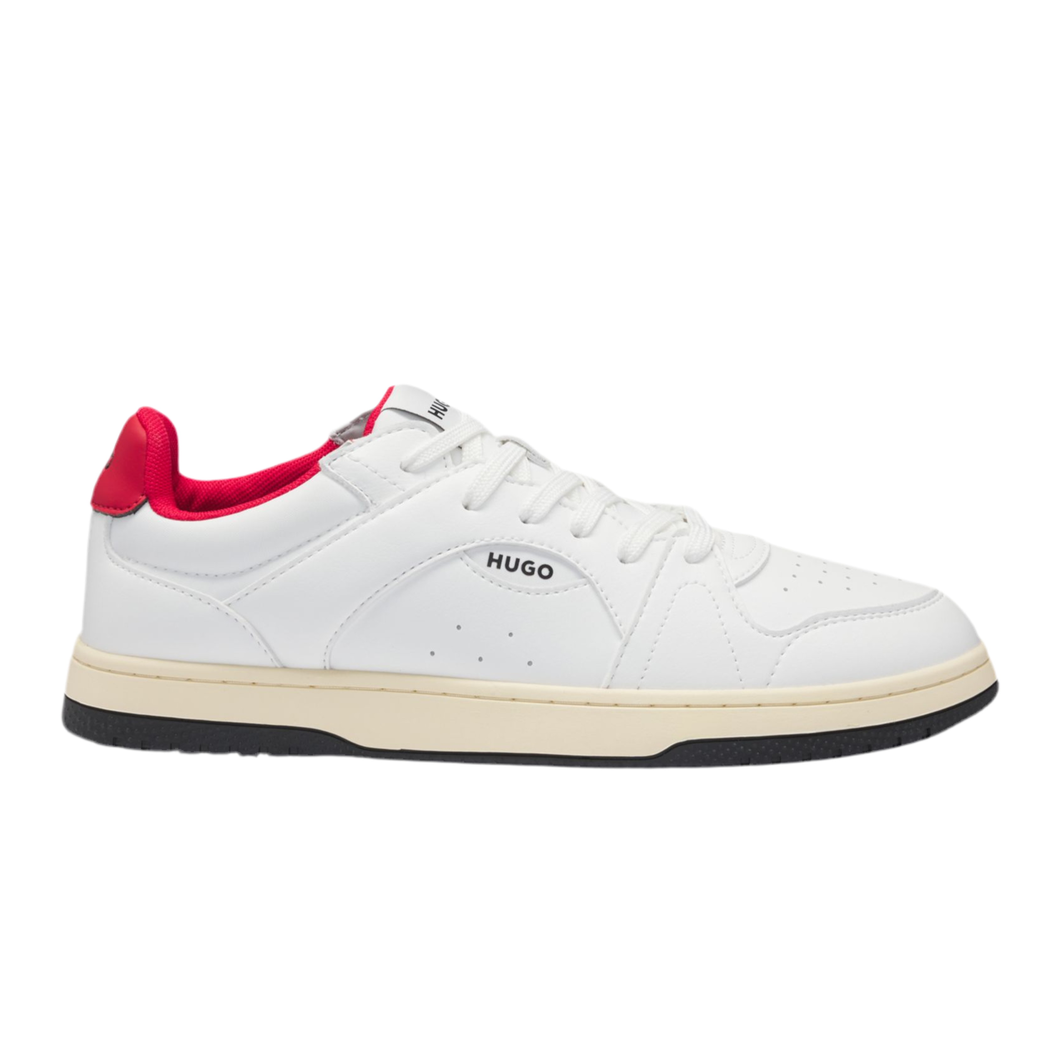 Hugo Boss Men Faux Leather Lace Up Trainers - White Red