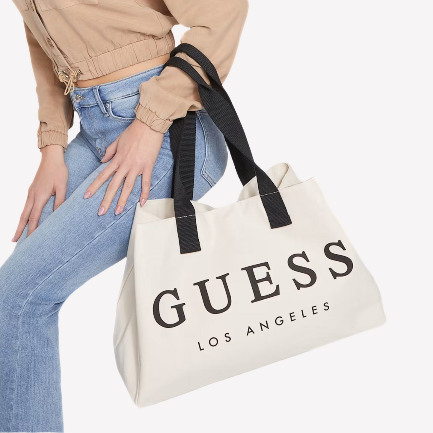 Guess Canvas Beach Tote Bag - Cream