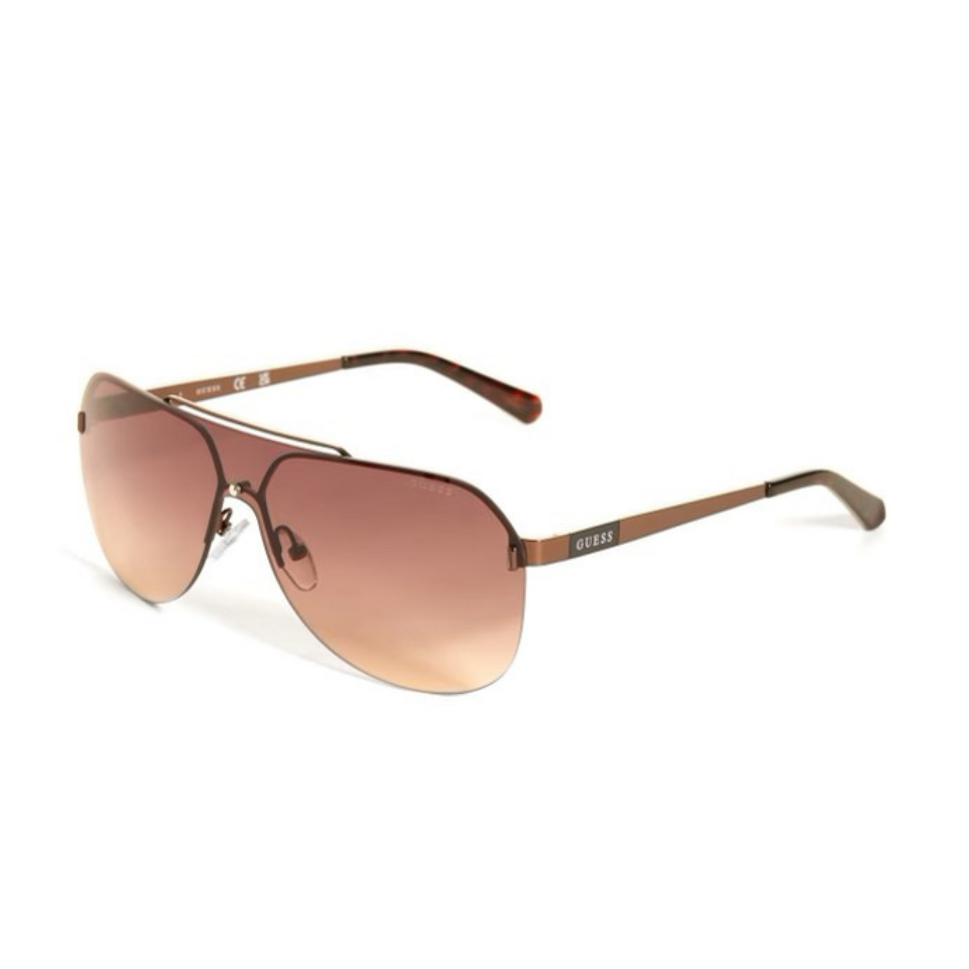 Guess Men Rimless Shield Sunglasses Brown Leather