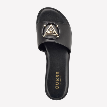 Guess Women Magnify Faux-Leather Beach Slides - Black