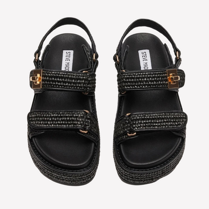 Steve Madden Women Bigmona Sandal - Black Raffia