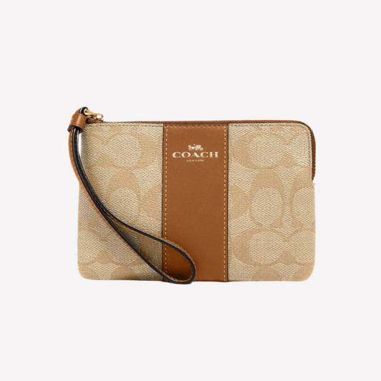 COACH Corner Zip Wristlet in Canvas - Khaki