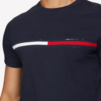 Tommy Hilfiger Men Flag Logo Ringer T-Shirt -  Navy