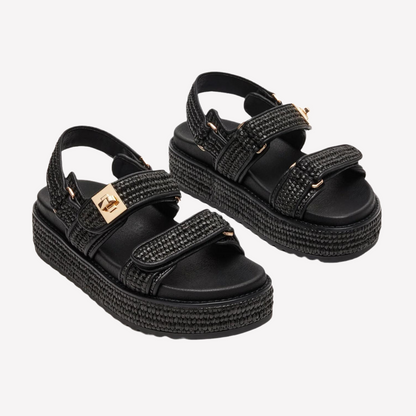 Steve Madden Women Bigmona Sandal - Black Raffia