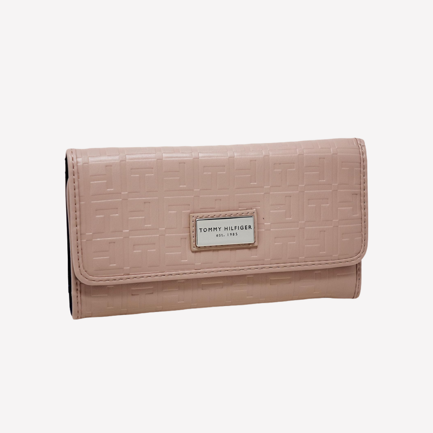 Tommy Hilfiger Faux Leather Logo Debossed Checkbook Wallet Clutch Bag - Blush Pink