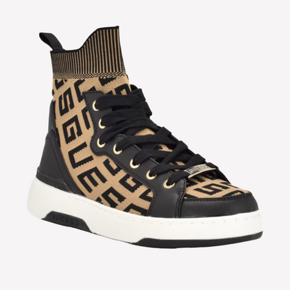 Guess Unisex Mannen Logo Knit High-Top Sneakers - Brown