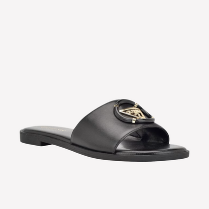 Guess Women Magnify Faux-Leather Beach Slides - Black