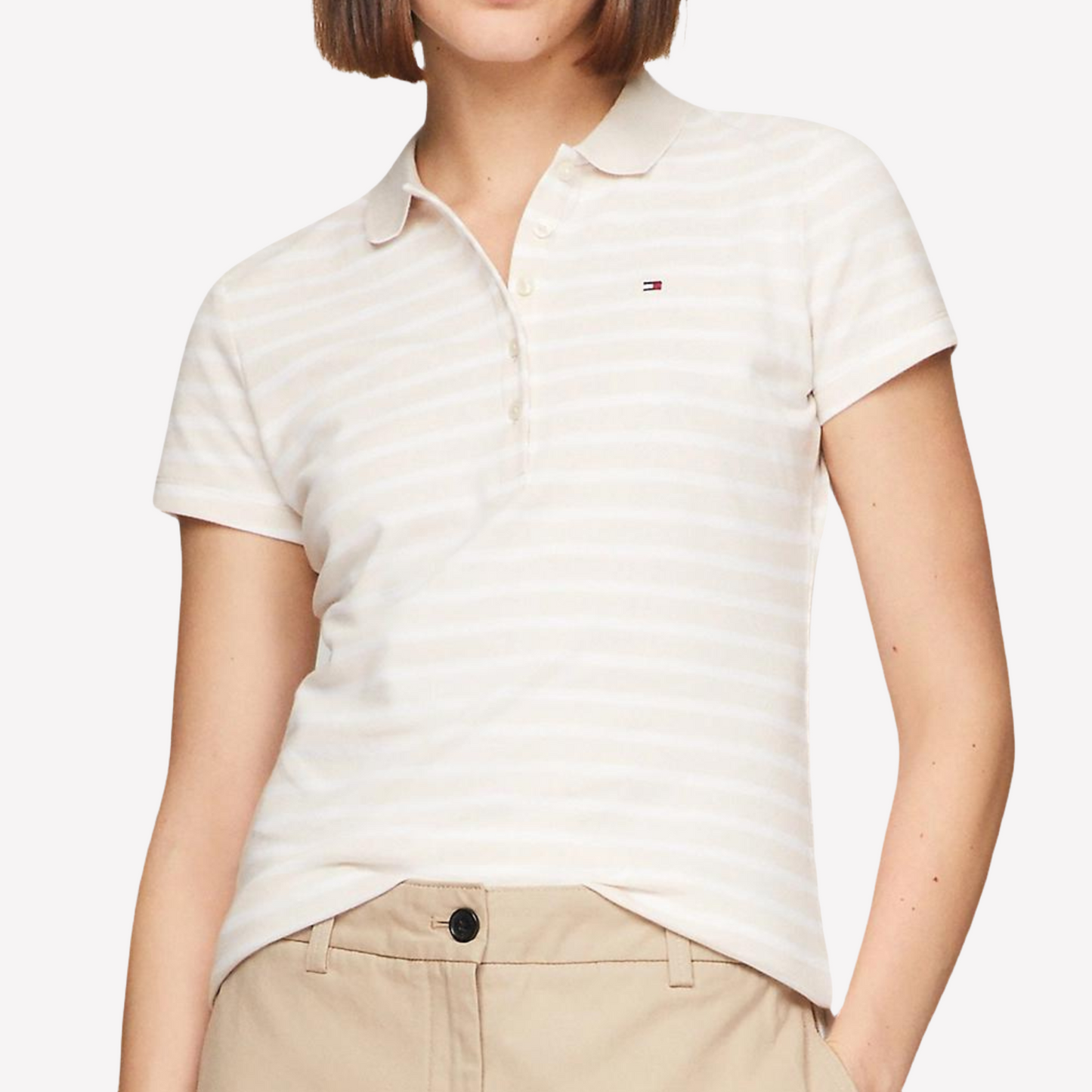 Tommy Hilfiger Women SLIM FIT STRIPE STRETCH COTTON POLO - Feather White Multi