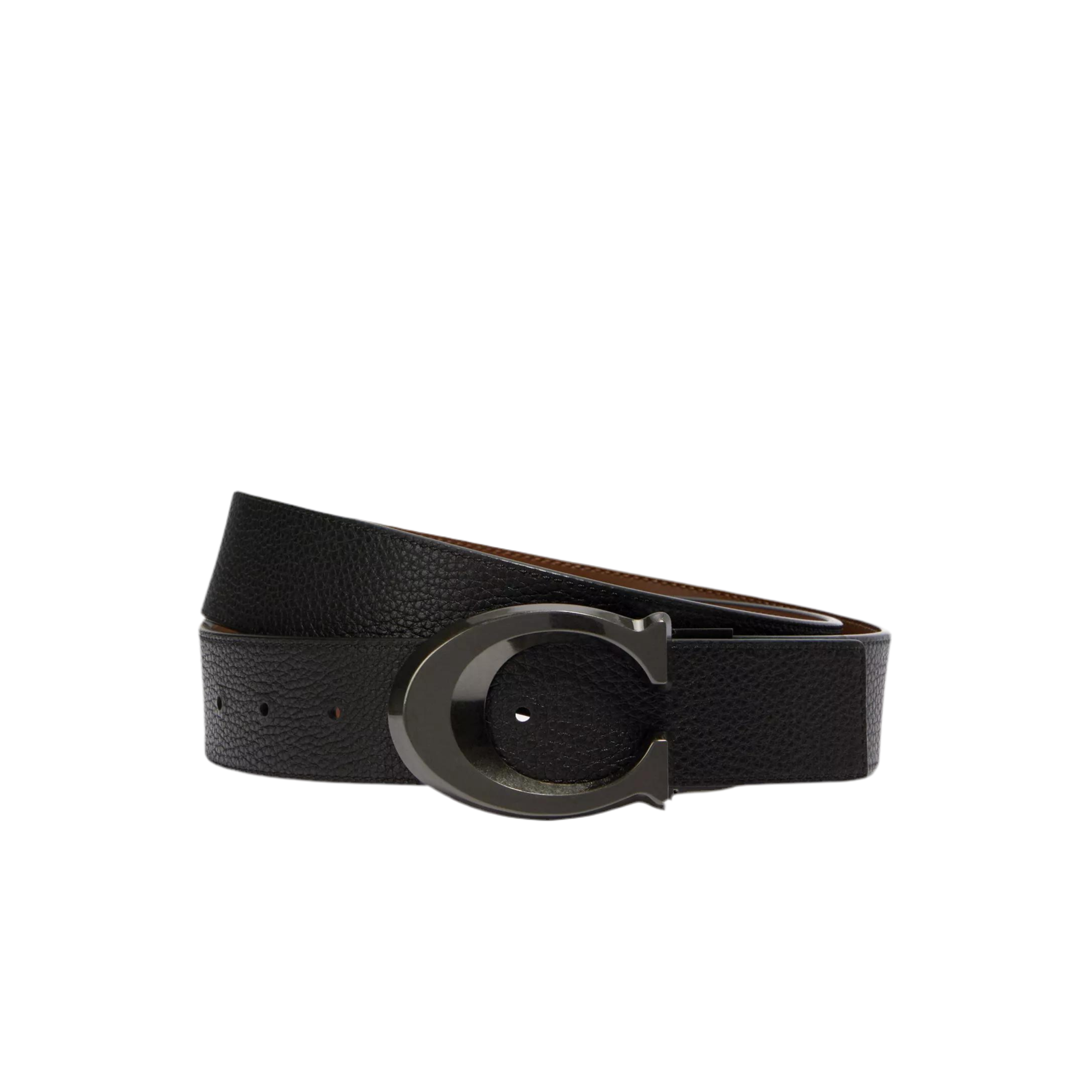 COACH Signature Buckle Reversible Belt 38mm - Black Dark Saddle