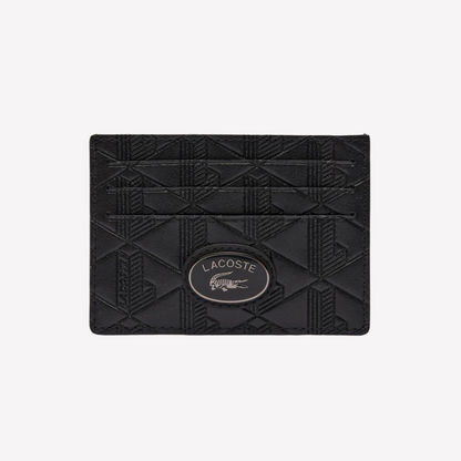 Lacoste Leather Monogram Print Card Holder - Black