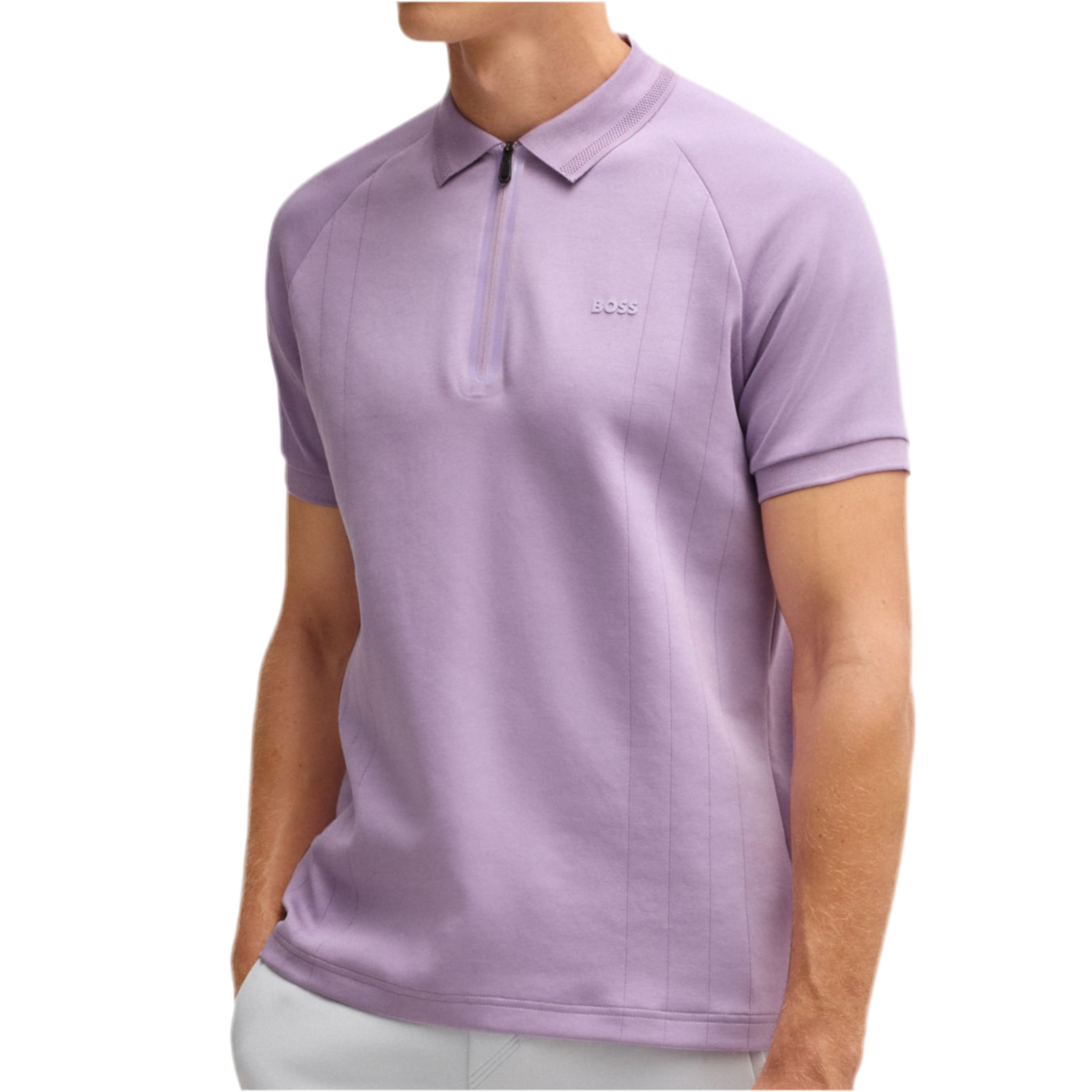 Hugo Boss Men Polo Shirt In Drop Needle - Light Purple