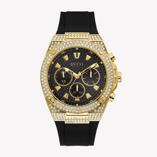 Guess Men Gold-tone Rhinestone Watch - Black