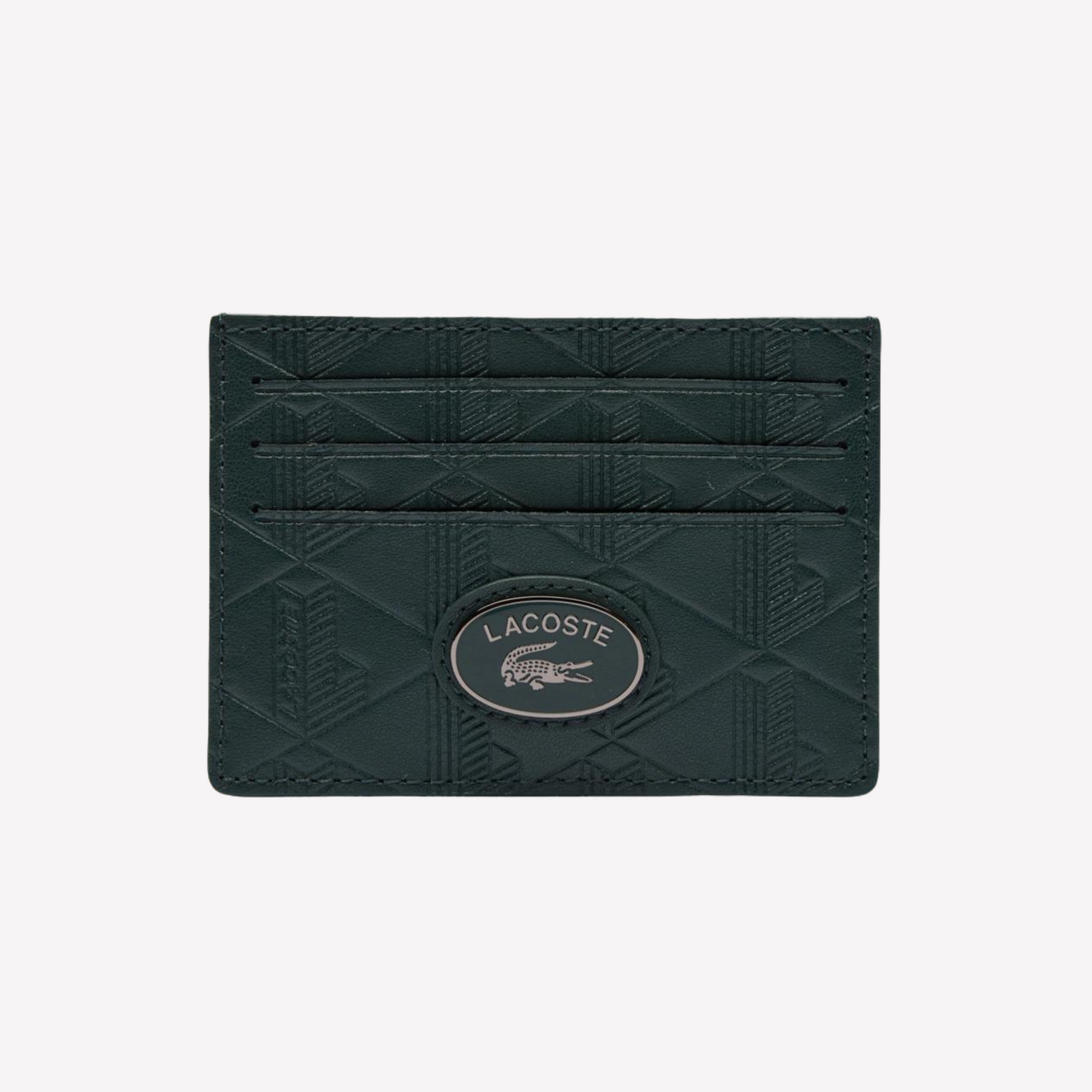 Lacoste Leather Monogram Print Card Holder - Sinople