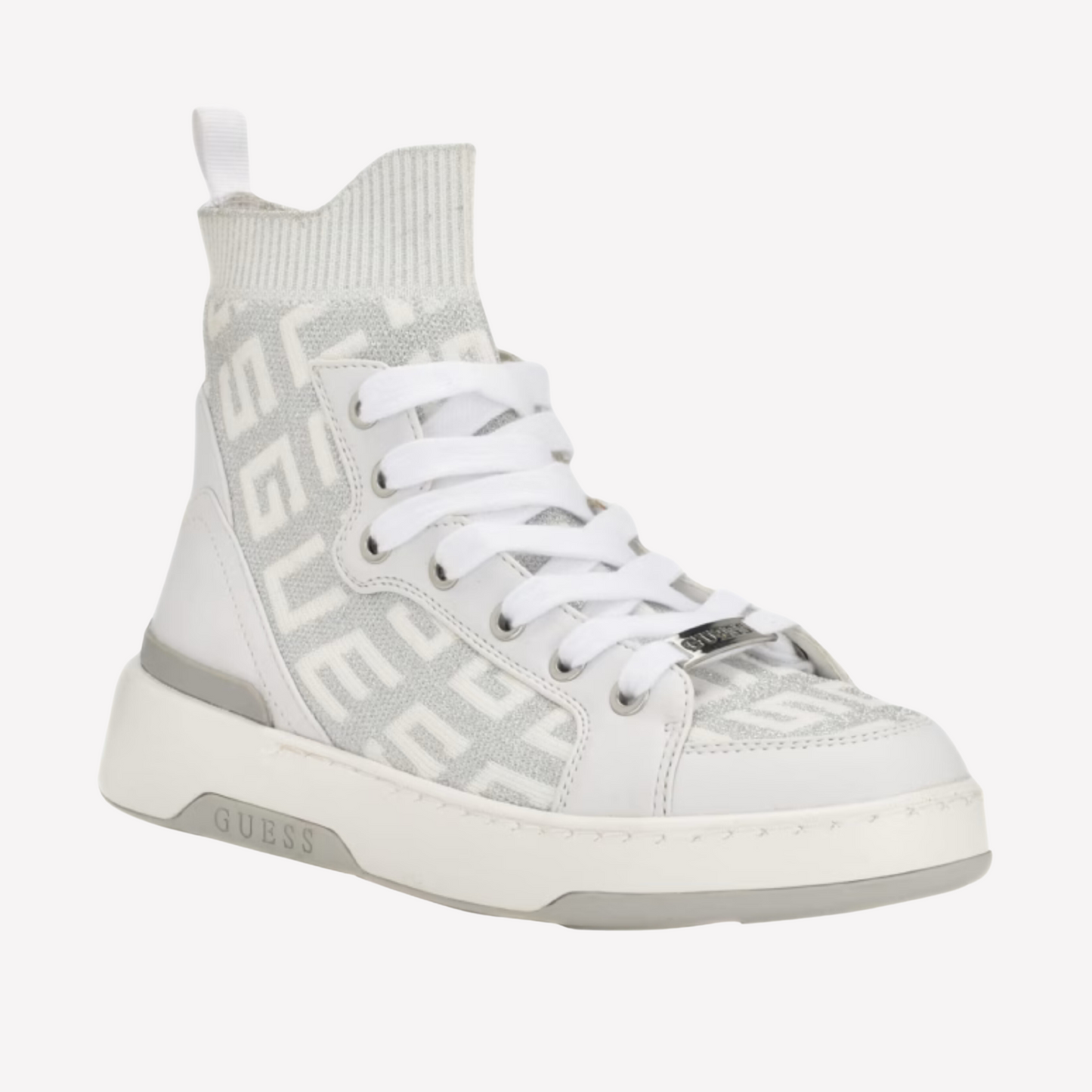 Guess Unisex Mannen Logo Knit High-Top Sneakers - Grey